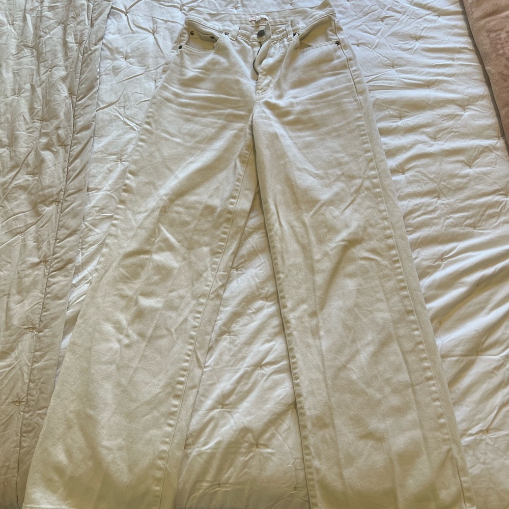GB high waisted wide leg white jeans